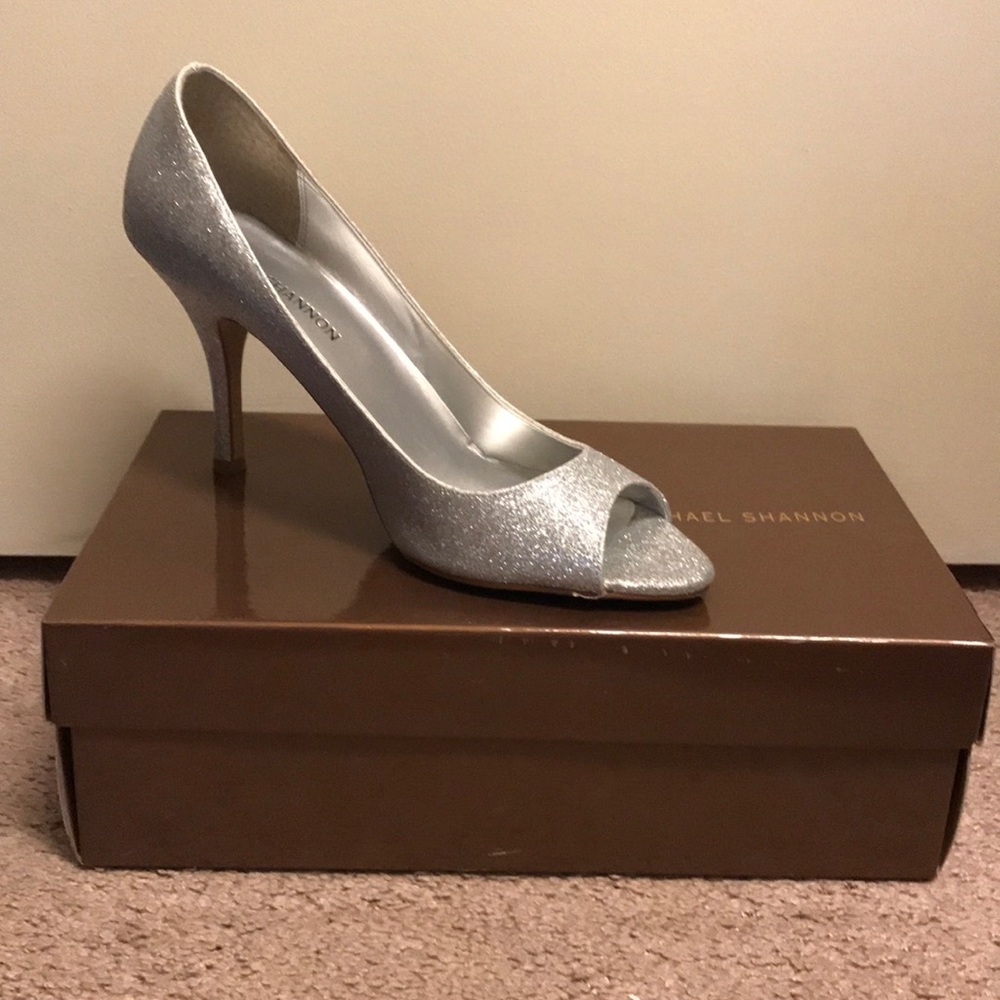 Michael Shannon Sparkling Silver Open-Toe Heels - image 1